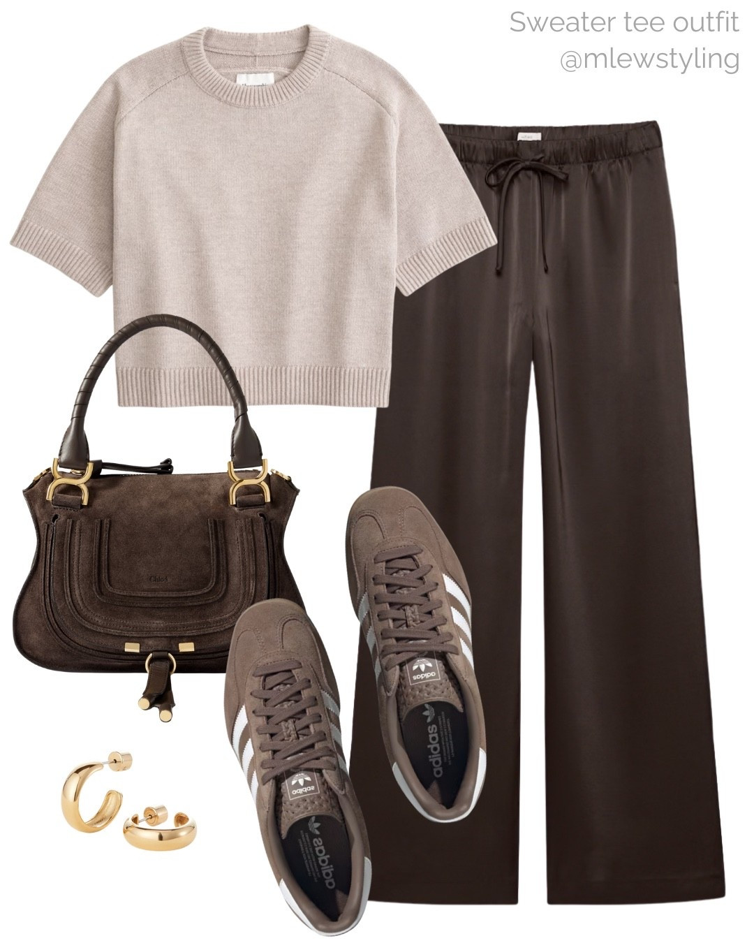 Chic everyday outfit with an Abercrombie sweater tee 🤎

Tags: short sleeved sweater, aritzia belted satin pants, chocolate brown adidas sneakers, Chloe handbag, gold hoop earrings, neutral aesthetic, early autumn outfit, late summer look

#LTKShoeCrush #LTKItBag #LTKStyleTip