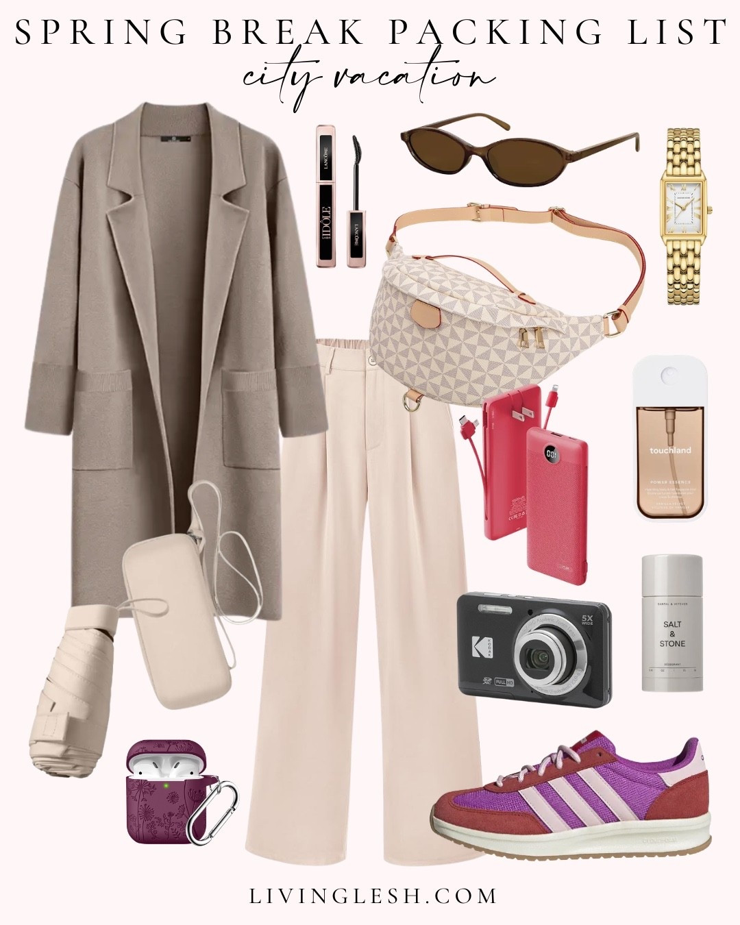 Spring break trip | spring break vacation | city vacation | long coat | trench coat | trousers | sneakers | camera | air pod case | umbrella | sunglasses | watch

#LTKWorkwear #LTKdayinmylife #LTKTravel