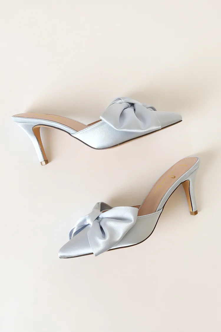Lyle Light Blue Satin Pointed-Toe Mules | Lulus (US)
