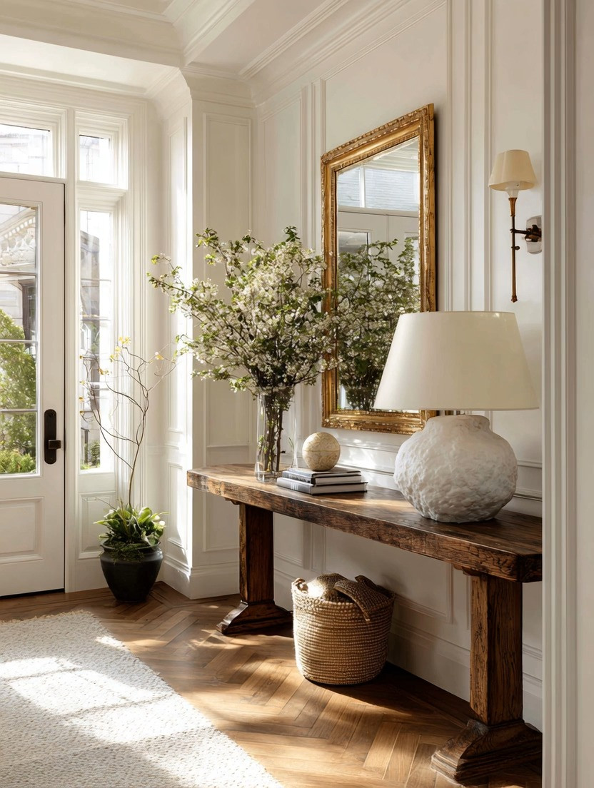 When California warmth meets Paris elegance, this is the kind of console styling you get.

For years, raw wood console tables dominated home decor, but modern homes are slowly shifting toward a more polished look. Natural wood is still very much loved, but now it is deeper, richer, more refined, whether in walnut tones, warm oak finishes, or polished rustic textures.

And the biggest upgrade?
Gold accents.

Pairing a beautiful wooden console table with a gold frame mirror instantly creates that designer-style luxury that feels both timeless and modern. The mirror reflects light, visually opens the space, and adds elegance without overwhelming the room.

Then comes the final layer that quietly transforms everything: an ivory-on-ivory table lamp.
Soft, sculptural, calming, and elegant during the day, while adding warmth and glow at night.

This combination feels peaceful, elevated, and intentional.
It works beautifully in entryways, hallways, living rooms, or any empty wall that needs warmth and structure.

Explore our curated edit featuring polished wood console tables, gold frame mirrors, and ivory table lamps to create this look in your home.

#HomeDecor #ConsoleTable #LuxuryInteriors 

 #LTKHome