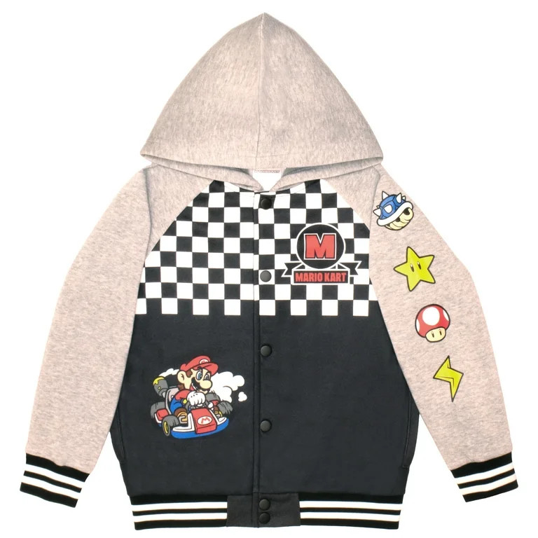 Nintendo Mario Kart Boys Button Up Hoodie Fleece Varsity Jacket Super Mario Hoodie for Kids (Size... | Walmart (US)