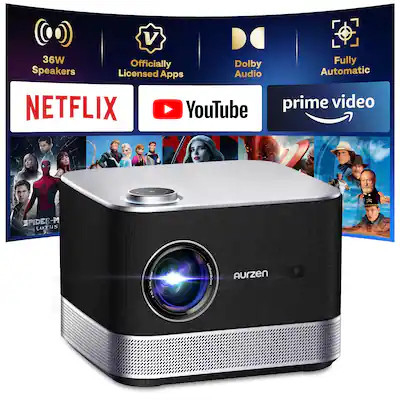 Aurzen - Smart Projector Native 1080p, 36W Speakers & DoIby Audio, Auto Focus Keystone, Netflix O... | Best Buy U.S.