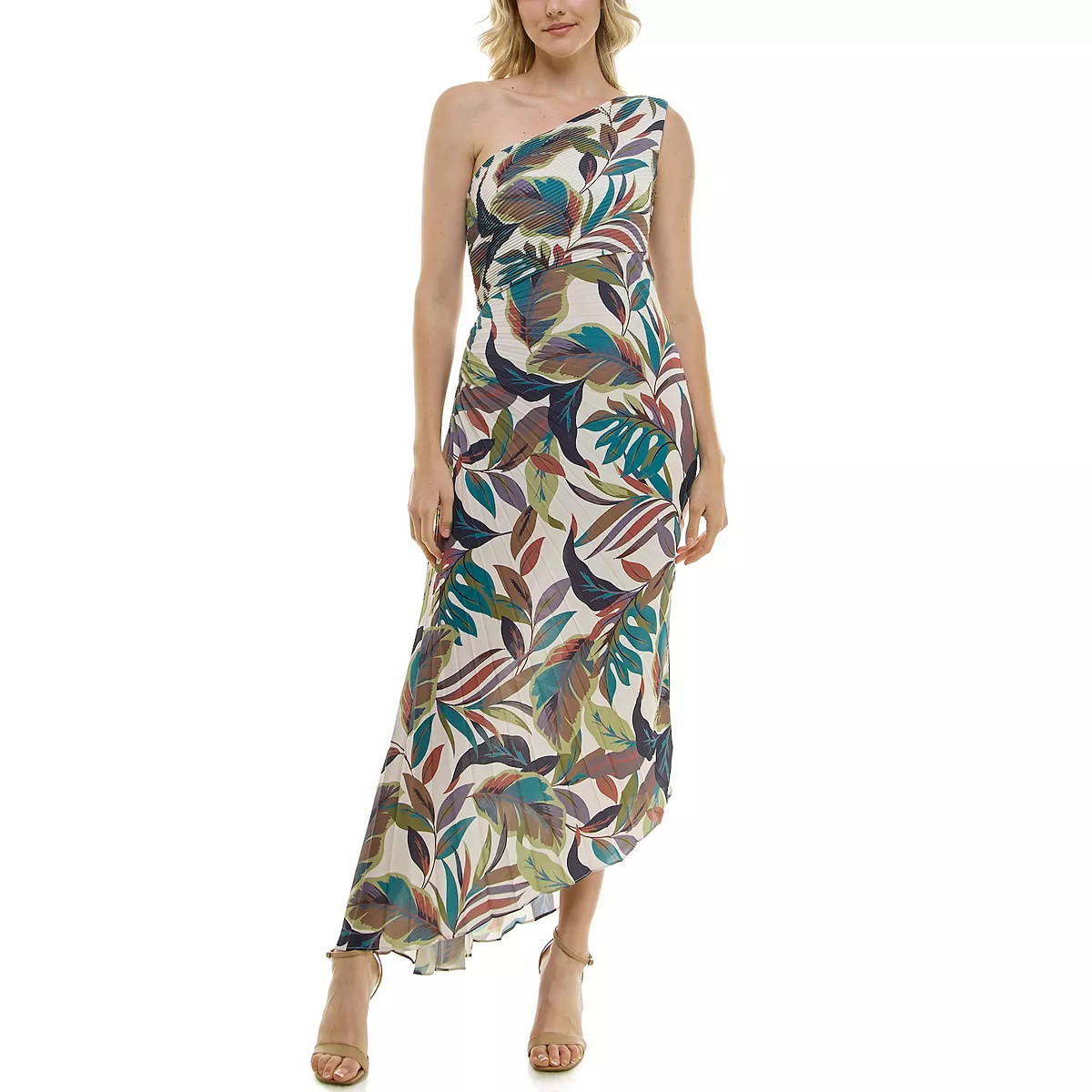 Women's Nicole Miller Keyhole Pleat One-Shoulder Asymmetric Hem Midi Dress | Kohl's