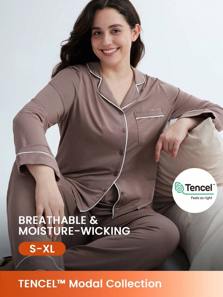 LUVLETTE Super Soft TENCEL™ Modal Long Women Pajama Set | SHEIN