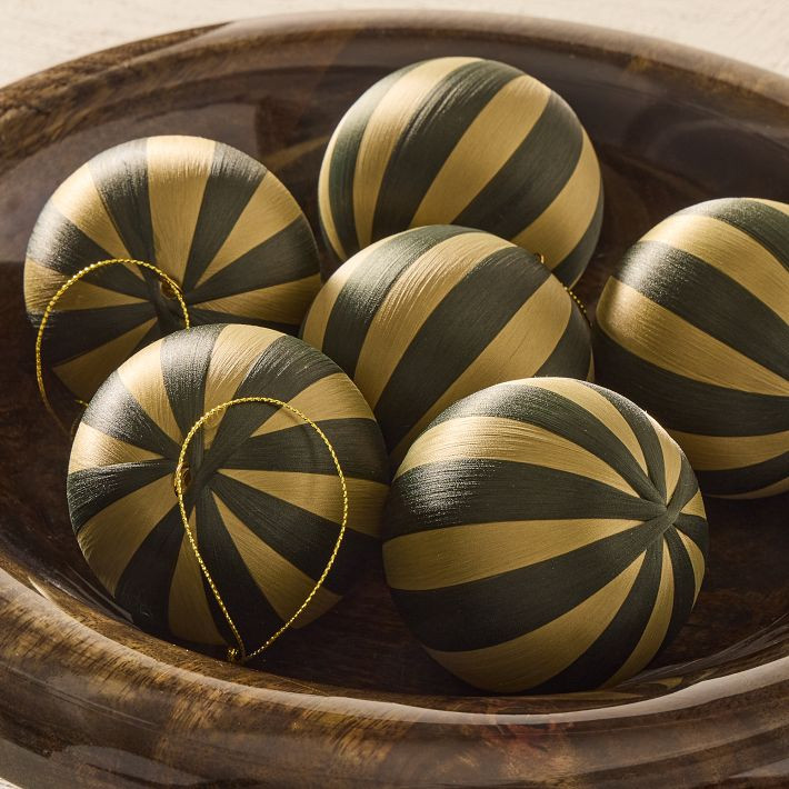 Striped Thread Ball Ornaments (Set of 6) - Green | West Elm (US)