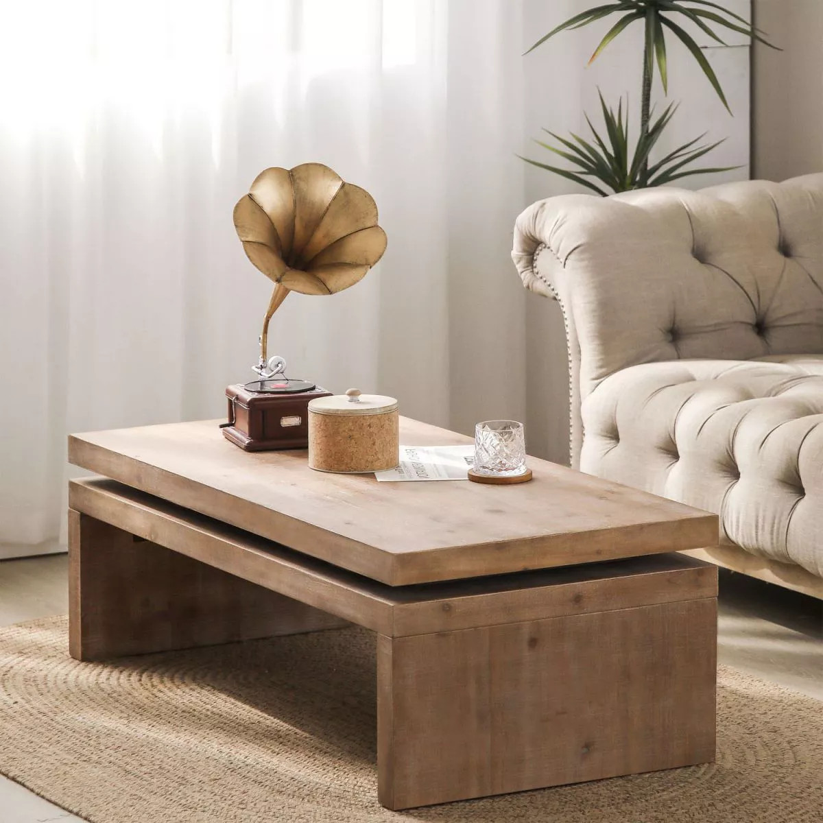 Natural Coffee Tables For Living Room Solid Wood Coffee Table 2-Tiered Firwood Tabletop Modern Fa... | Target