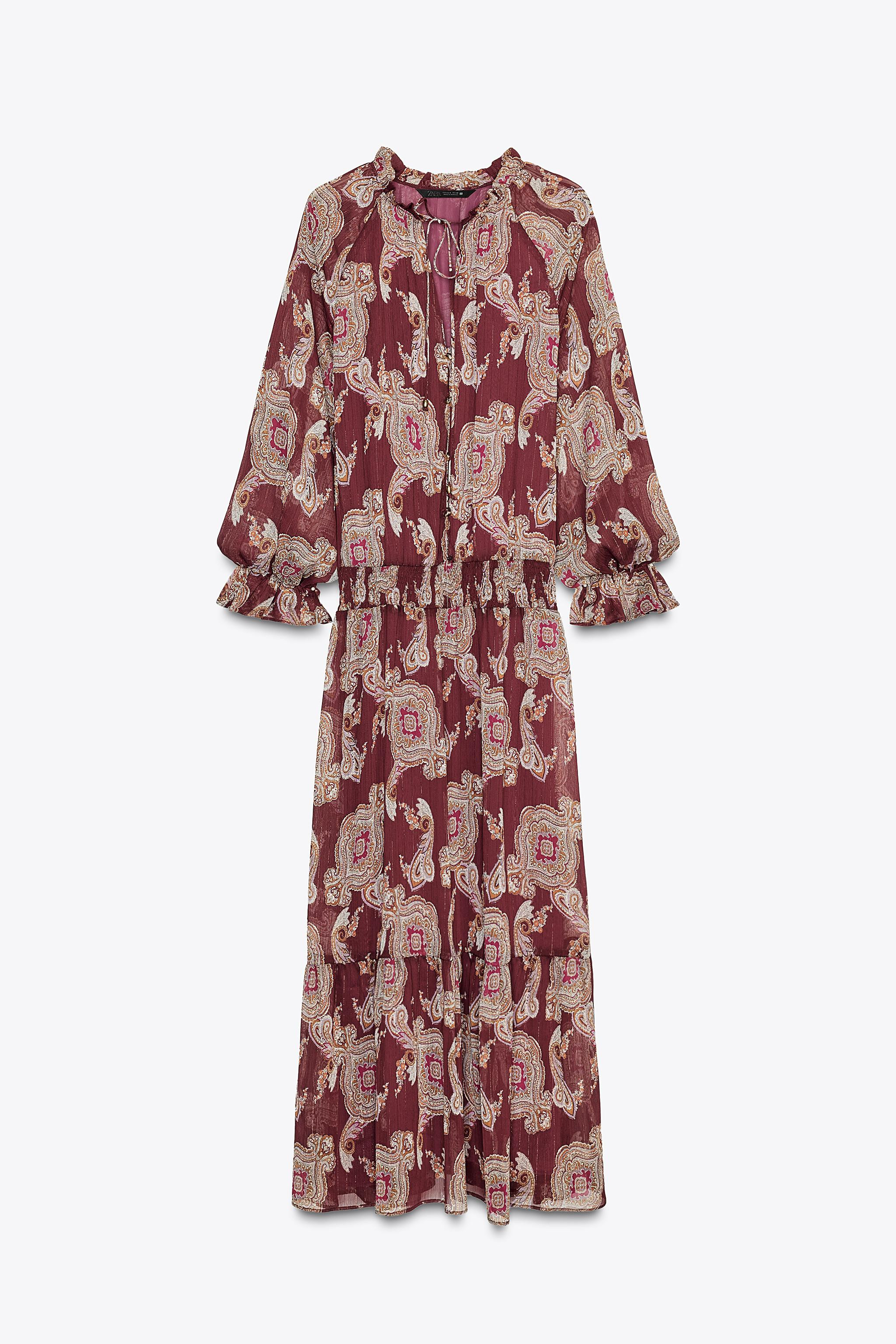 LONG PRINTED DRESS WITH METALLIC THREAD | Zara US