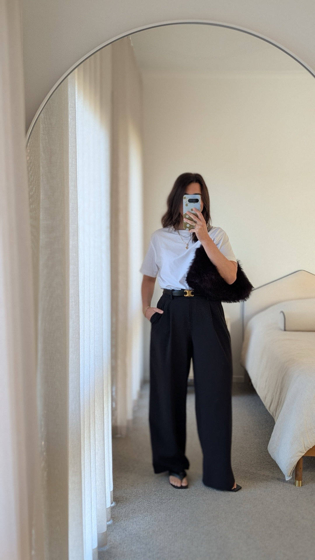 Wearing a small in the tee and a medium in the pant