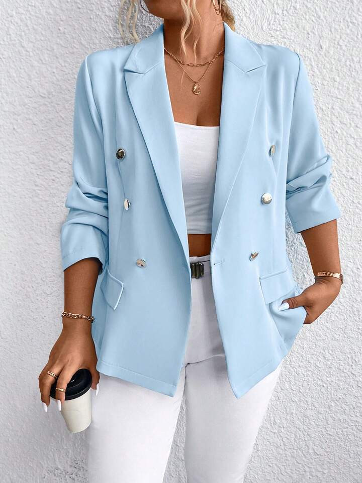 SHEIN LUNE Solid Color Suit Collar Button Casual Daily Suit Jacket, Plus Size | SHEIN