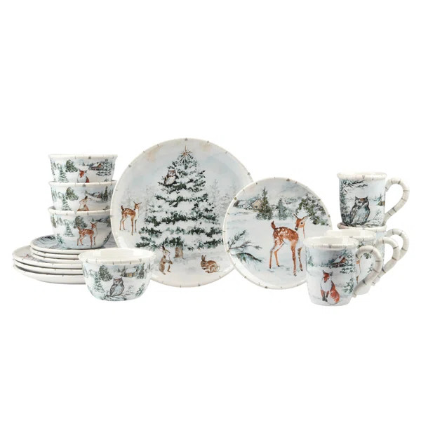 Winter's Frost 16pc Ceramic Dinnerware Set 4 Dinner 4 Dessert Plates 4 Mugs 4 Ice Cream Bowls (Se... | Wayfair North America