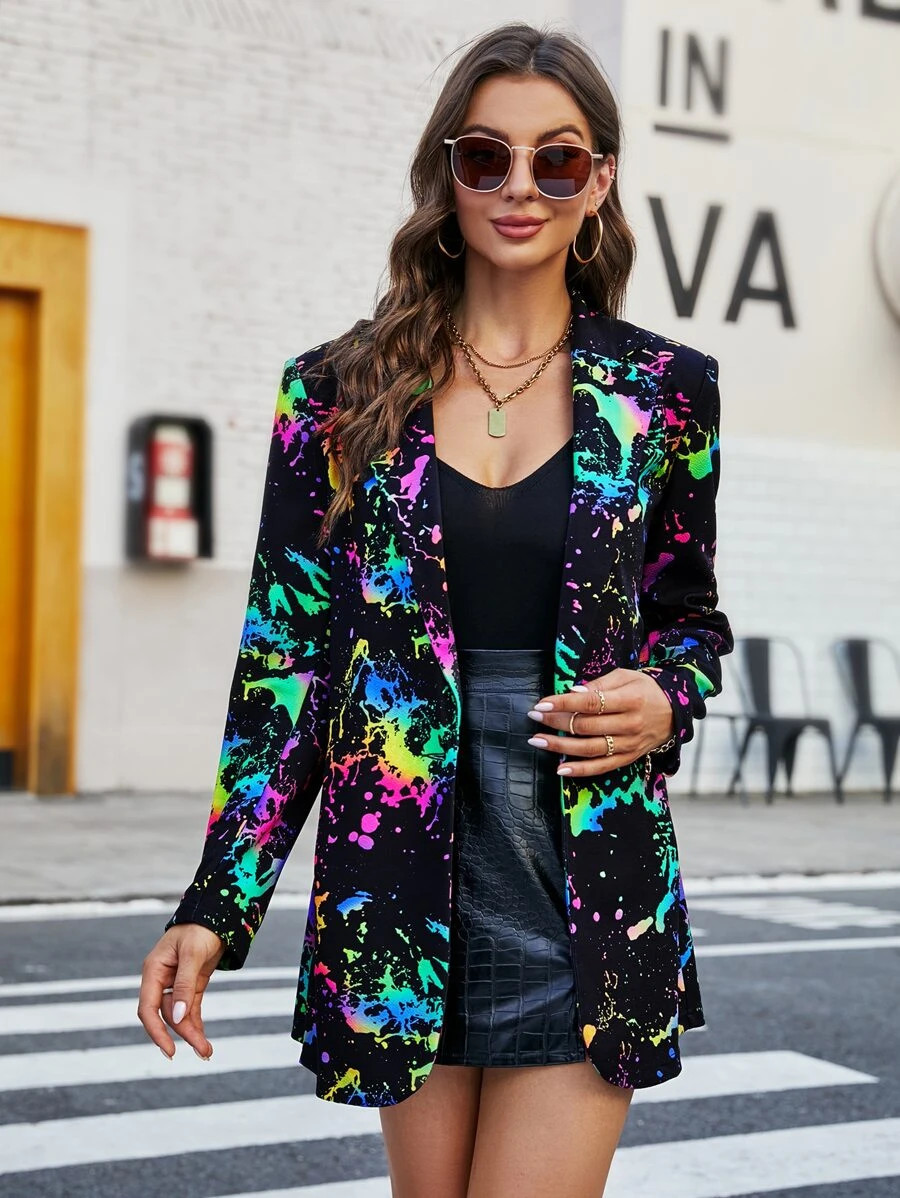 SHEIN LUNE Ombre Splash Ink Print Blazer In Fall/Winter | SHEIN