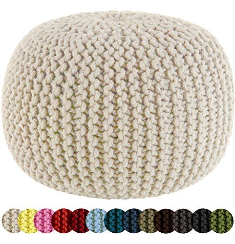 Cotton Craft - Hand Knitted Cable Style Dori Pouf - Ivory - Floor Ottoman - 100% Cotton Braid Cord - | Amazon (US)