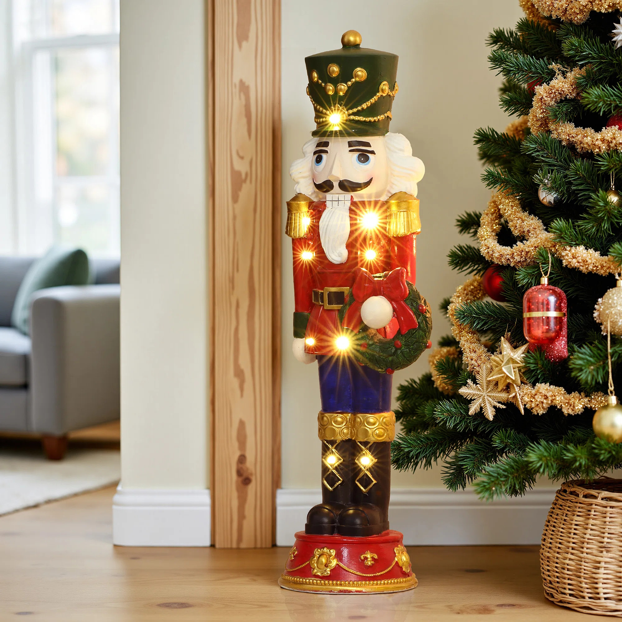 2Ft Lighted Nutcracker Red Soldier with Wreath, Battery Operated Christmas Decoration | Wayfair North America