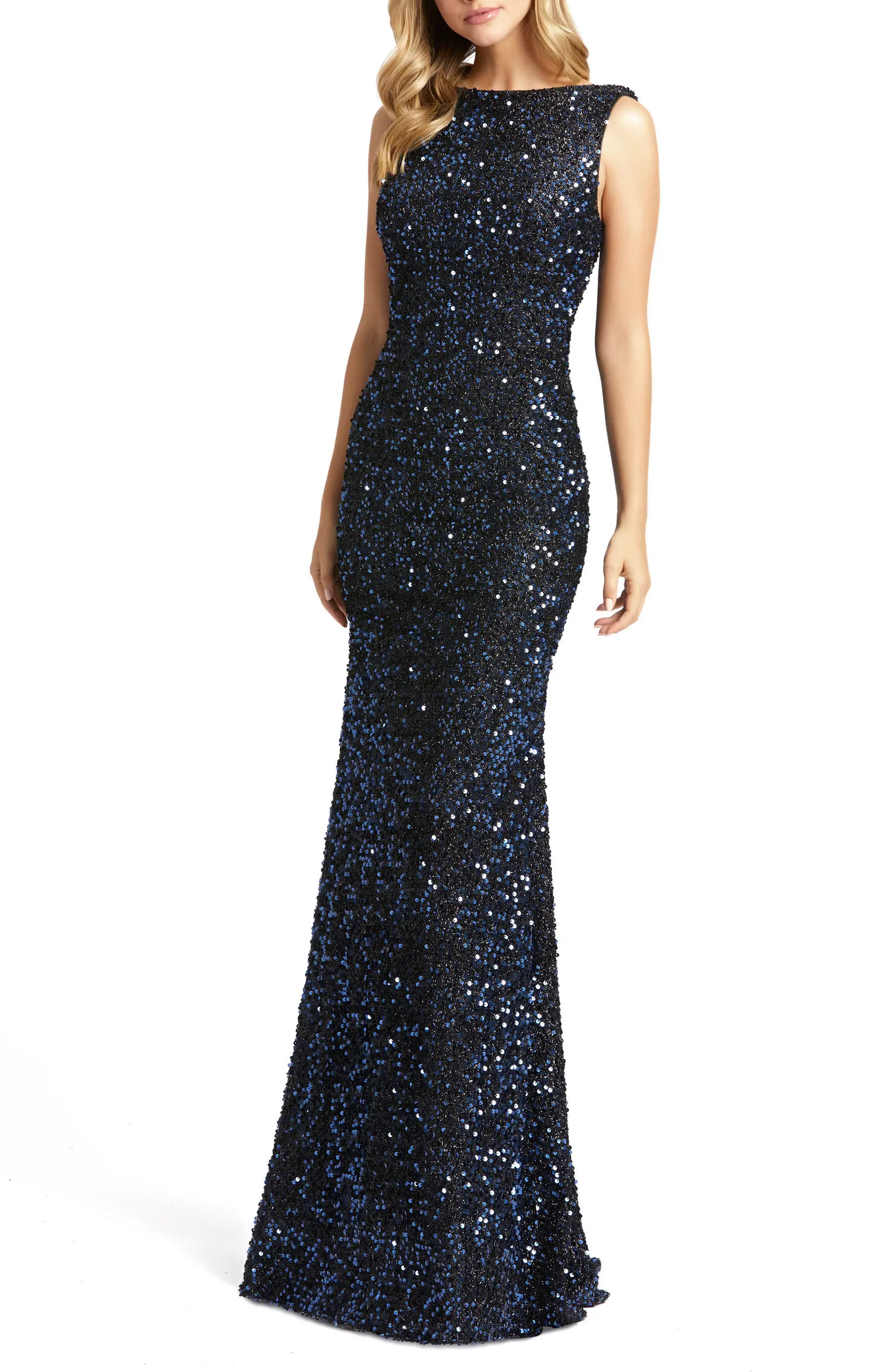 Sequin Drape Back Trumpet Gown | Nordstrom