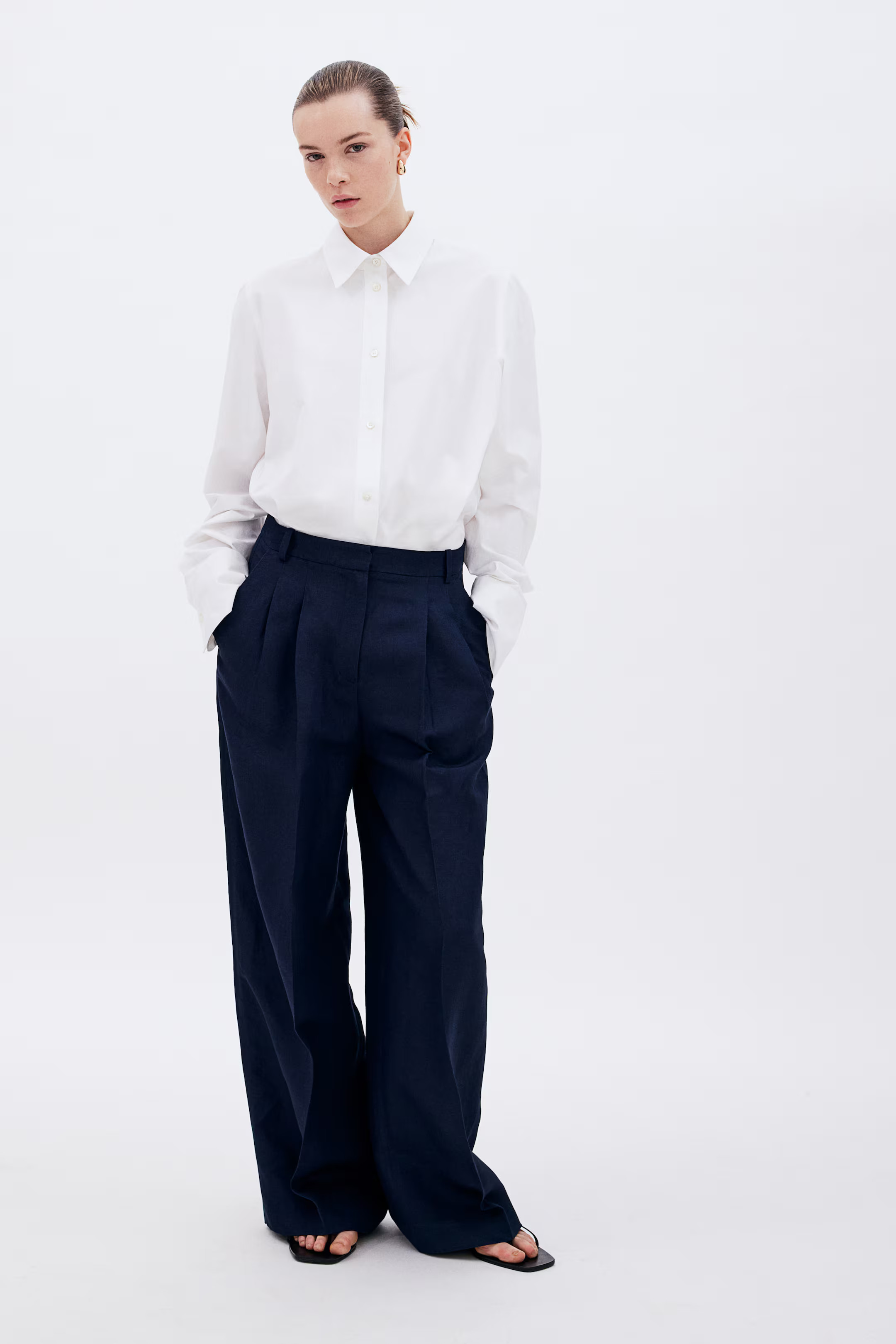 Tailored linen-blend trousers | H&M (UK, MY, IN, SG, PH, TW, HK)