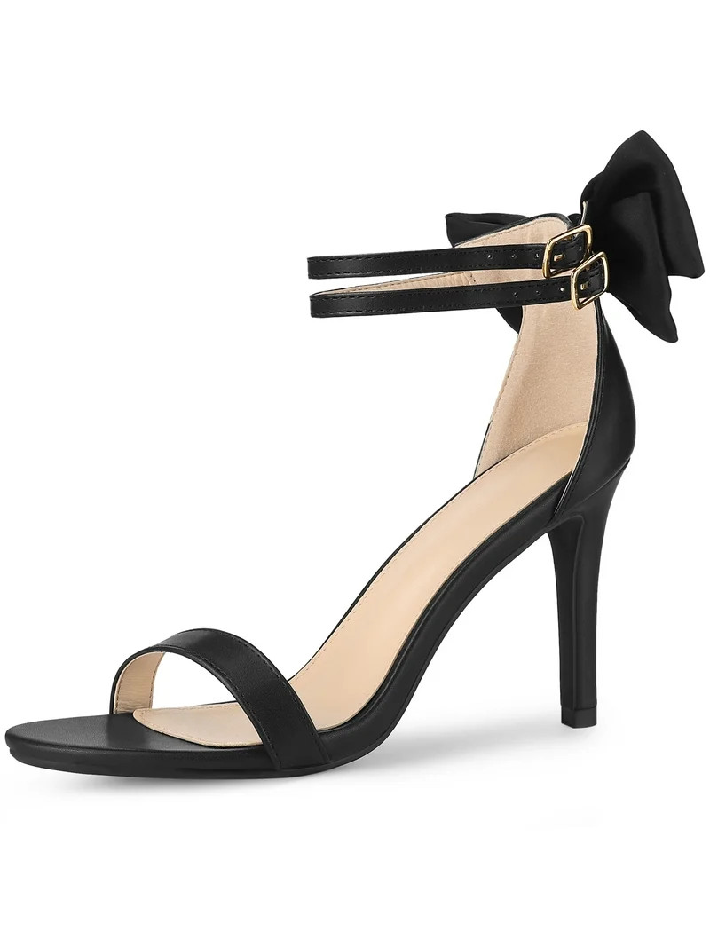BLISSFUL STEP Women's Bow Back Ankle Straps Stiletto High Heel Sandals Black 8.5 | Walmart (US)