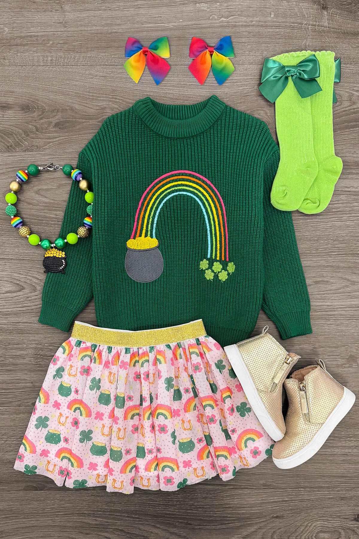 Lucky Rainbow Sweater Skirt Set | Sparkle In Pink