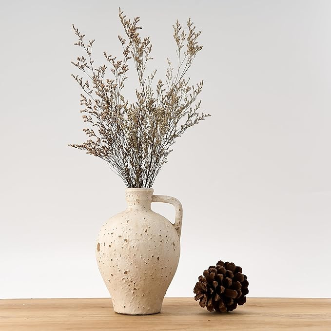LUKA Ceramic Rustic Farmhouse Vase,8.25 inch Terracotta Vase with Handle,Neutral Clay Pot Vases D... | Amazon (US)