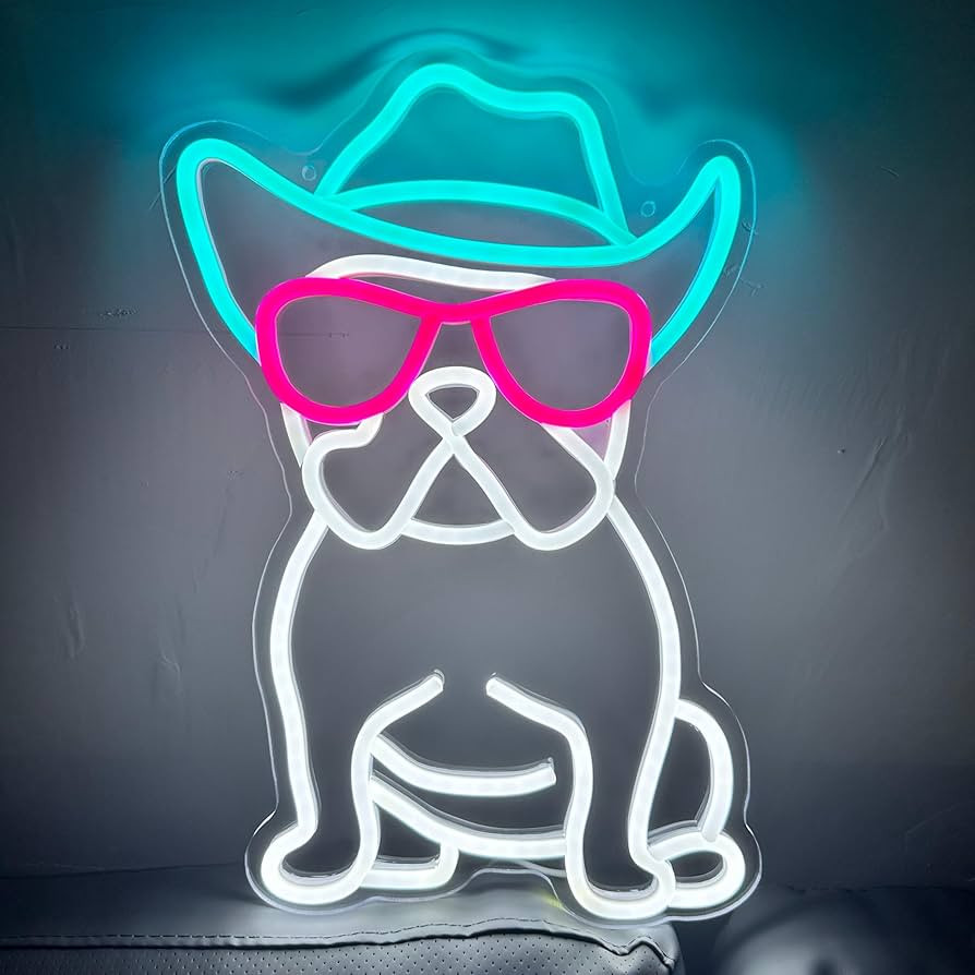 Cowboy French Bulldog Neon Sign for Wall Decor Cowboy Frenchie Wearing Glasses LED Neon Lights Fr... | Amazon (US)