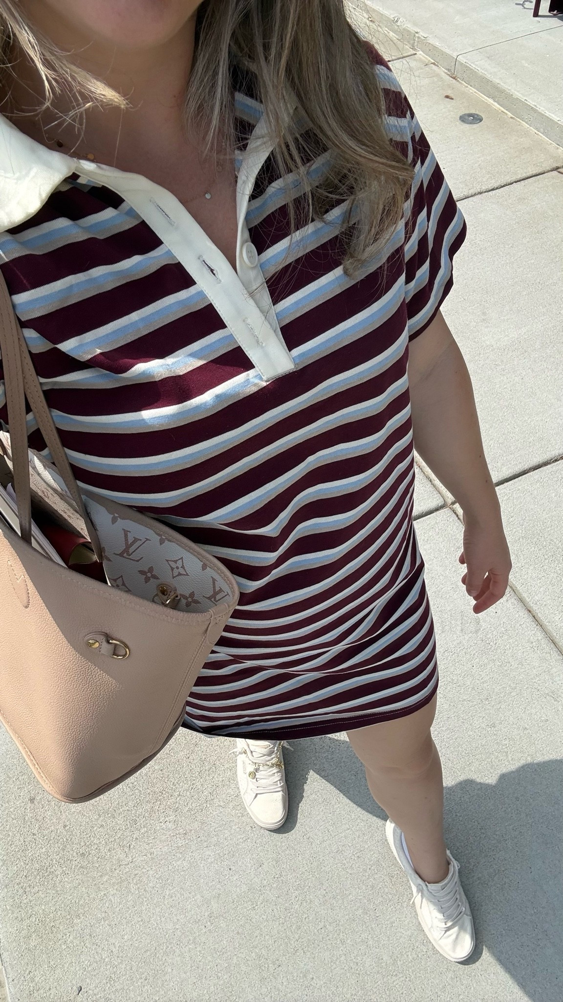 Perfect transition to fall dress! Polo dress 100% cotton maroon and blue stripes 

Reef sneakers - best walking shoes but still look cute! Reef lay days

#LTKdayinmylife #LTKPetite #LTKootd