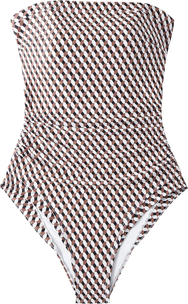 SUUKSESS Women One Piece Tummy Control Swimsuit Strapless Bandeau Bathing Suit | Amazon (US)