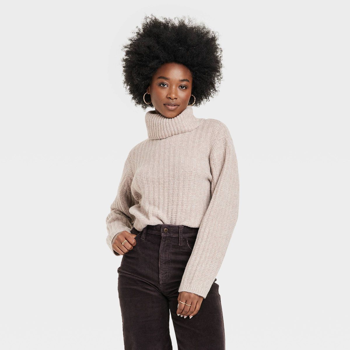 Women's Mock Turtleneck Cashmere-Like Pullover Sweater -  Universal Thread™ Tan M | Target