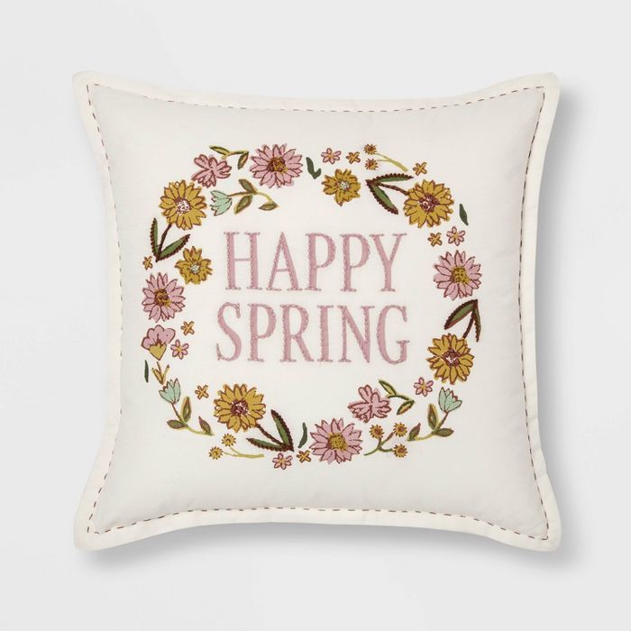 Square Floral ‘Happy Spring' Easter Pillow - Threshold™ | Target