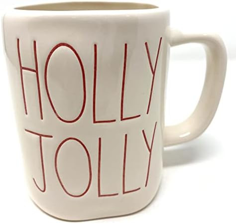 Rae Dunn HOLLY JOLLY White Ceramic Mug with LL Red Letters | Amazon (US)