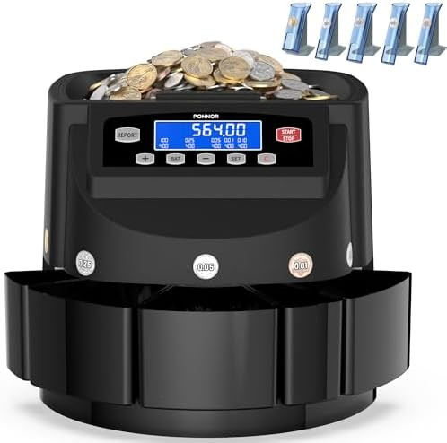 PONNOR Coin Counter Machine Sorter Change and Wrapper Roller Counting Organizer Sorts up to 300 C... | Amazon (US)