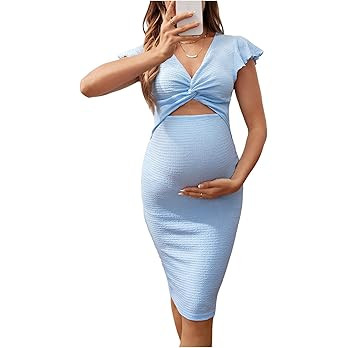 Floerns Women's Maternity Baby Shower Dress Ruffle Cap Sleeve V Neck Cut Out Knee Length Pregnanc... | Amazon (US)