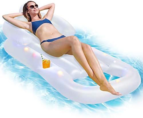 Pool Floats for Adults and Kids, Inflatable Pool Floaties with 3 Modes LED Lights and Cup Holder, Fl | Amazon (US)