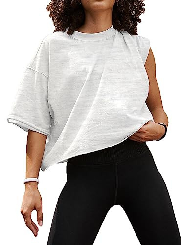 Active Loose Ribbed Crop Tops for Women Women's Cotton Short Sleeve Workout Shirts Yoga Running Athletic Gym Shirt Casual Cropped T-Shirt Crewneck Ribbed Loose Summer Womens Basic Tops Light Grey M | Amazon (US)