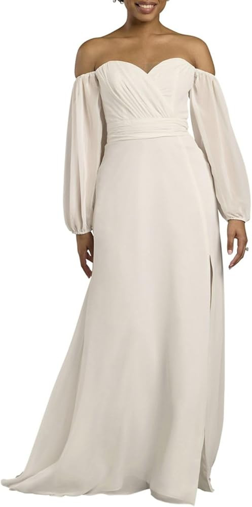 David's Bridal Off-The-Shoulder Billow Sleeve Wedding Dress | Amazon (US)