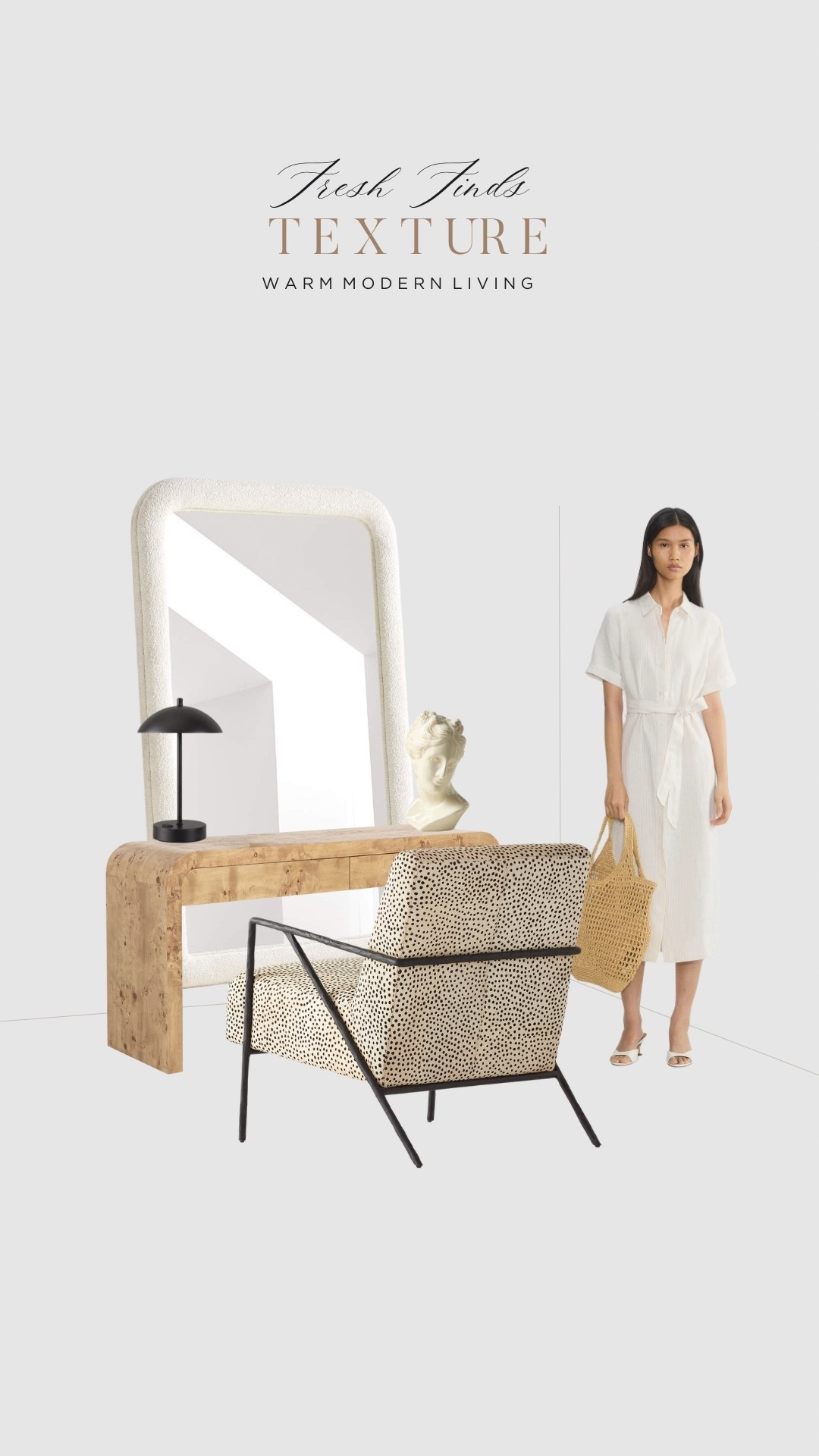 Natural Texture  

Vanity Style 
White Linen Dress 
Woven Bag 
Statement Polka Dot Chair  
Boucle 
Wood Console Table

Rowena Console Table 
from LD Shoppe 


#LTKSeasonal #LTKHome #LTKStyleTip