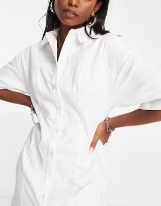 ASOS DESIGN twill mini shirt dress in white | ASOS (Global)