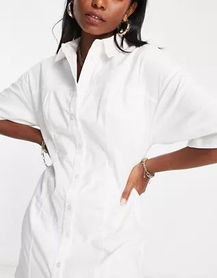 ASOS DESIGN twill mini shirt dress in white | ASOS (Global)