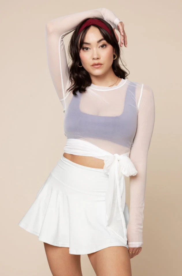 Bow Back Mesh Reversible Long Sleeve Top - Bright White | POPFLEX