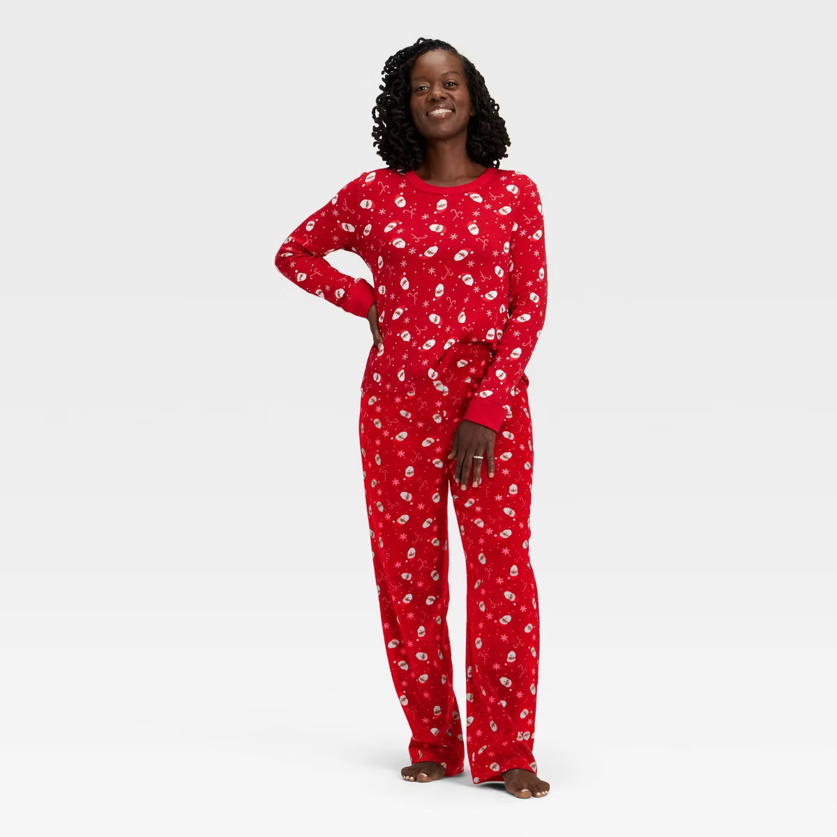 Women's Santa Print Ribbed Long Sleeve Holiday Matching Family Pajama Shirt - Wondershop™ Red X... | Target