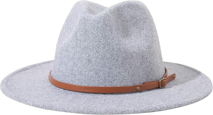 Lanzom Women Lady Felt Fedora Hat Wide Brim Wool Panama Hats with Band | Amazon (US)