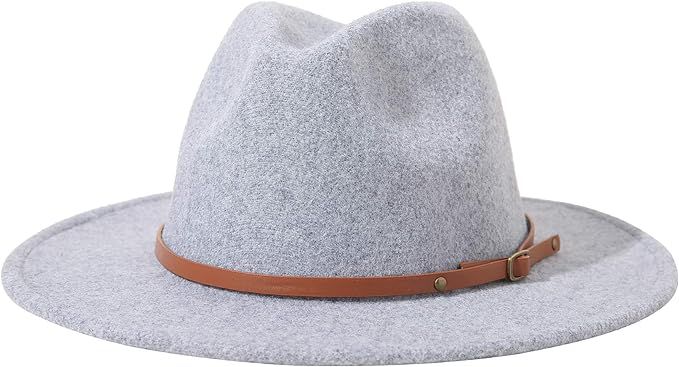 Lanzom Women Lady Felt Fedora Hat Wide Brim Wool Panama Hats with Band | Amazon (US)