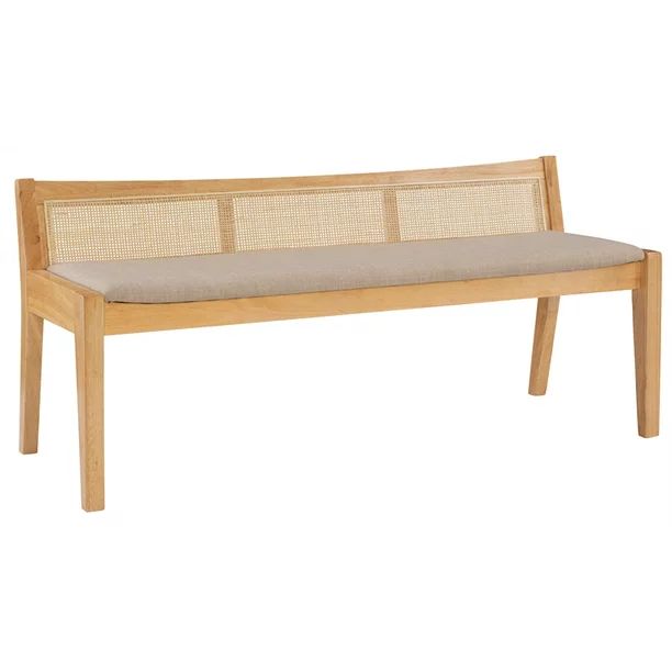 Pemberly Row Transitional Rattan Cane Wood Bench with Back in Beige | Walmart (US)