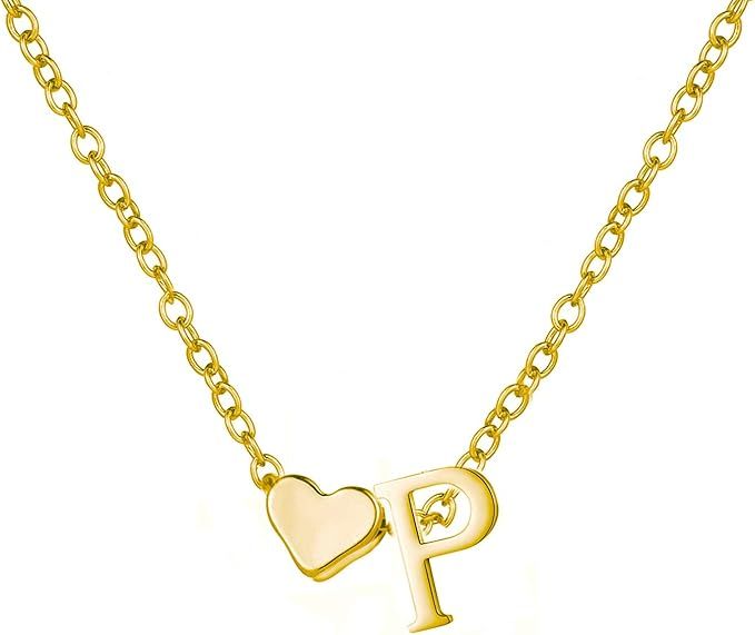 Gold Heart Initial Pendant Necklaces for Women 14K Gold Plated Tiny Letter Alphabet Monogram Jewe... | Amazon (US)