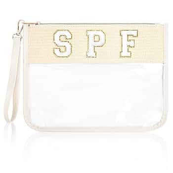 SPF Bag Sunscreen Makeup Bag Chenille Letter Pouch Clear Travel Zipper Nylon Cosmetic SPF Pouch O... | Amazon (US)