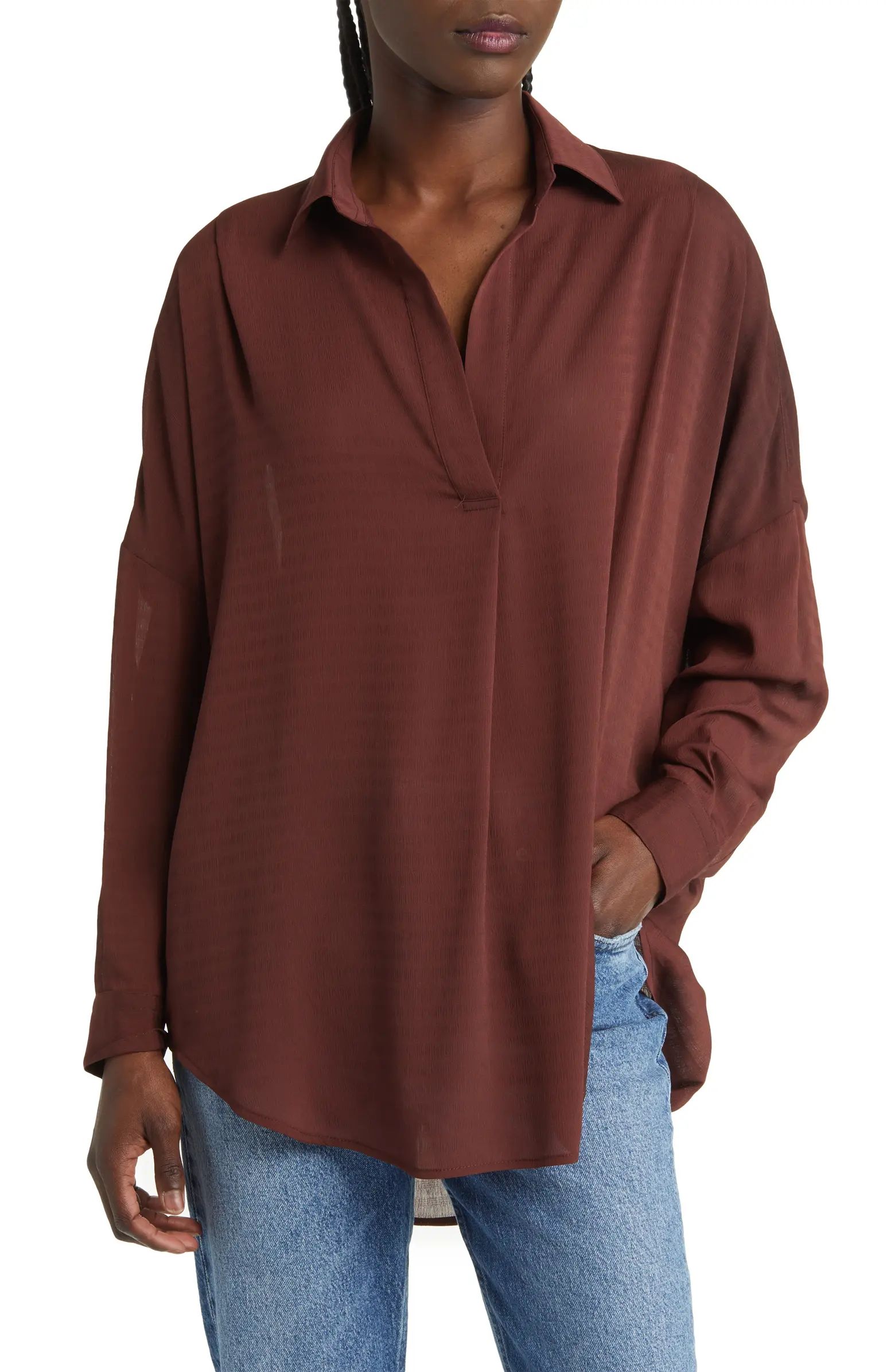 Clar Rhodes Textured Popover Tunic Shirt | Nordstrom