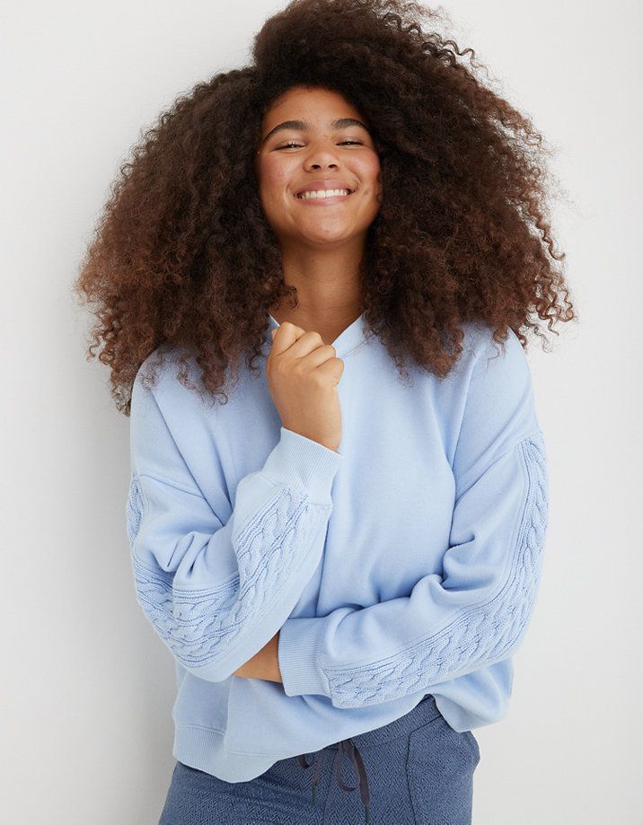 Aerie Everyday Cozy Cable Deets Sweatshirt | American Eagle Outfitters (US & CA)