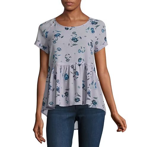 Rewind Short Sleeve Round Neck Georgette Blouse-Juniors - JCPenney | JCPenney