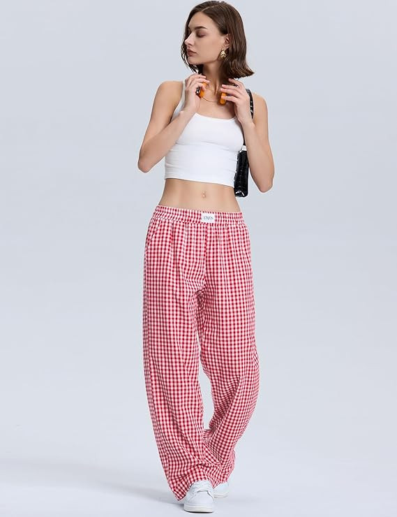 LOMON Womens Striped Gingham Boxer Pants Spring Summer Pajama Lounge Pj Casual Plaid Trousers Y2K... | Amazon (US)