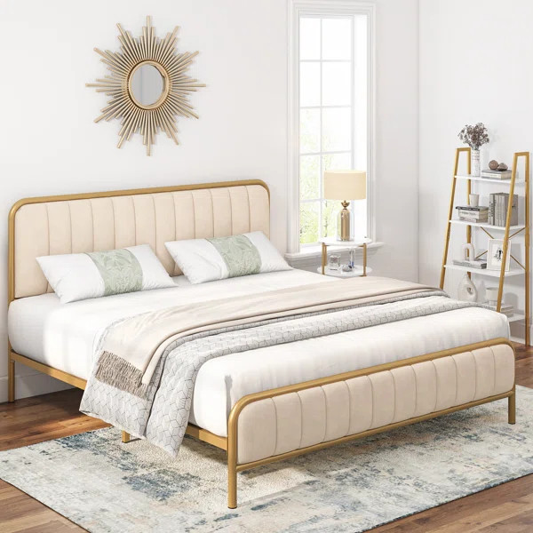 Melle Upholstered Platform Bed with Velvet Headboard | Wayfair North America