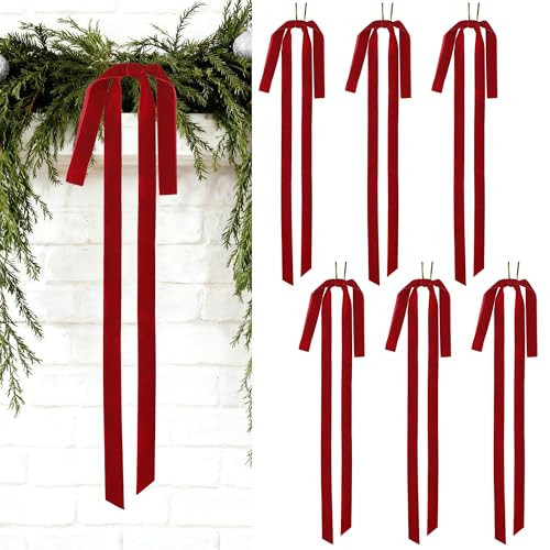 Simplegoal 6 PCS 23x15 inches Red Velvet Christmas Ribbon Bow Pre-Tied Twist Bows Ribbon for Crafts Gift Wrapping Bakery Candy Bags Swag Bow Wedding Christmas Tree Wreath | Amazon (US)