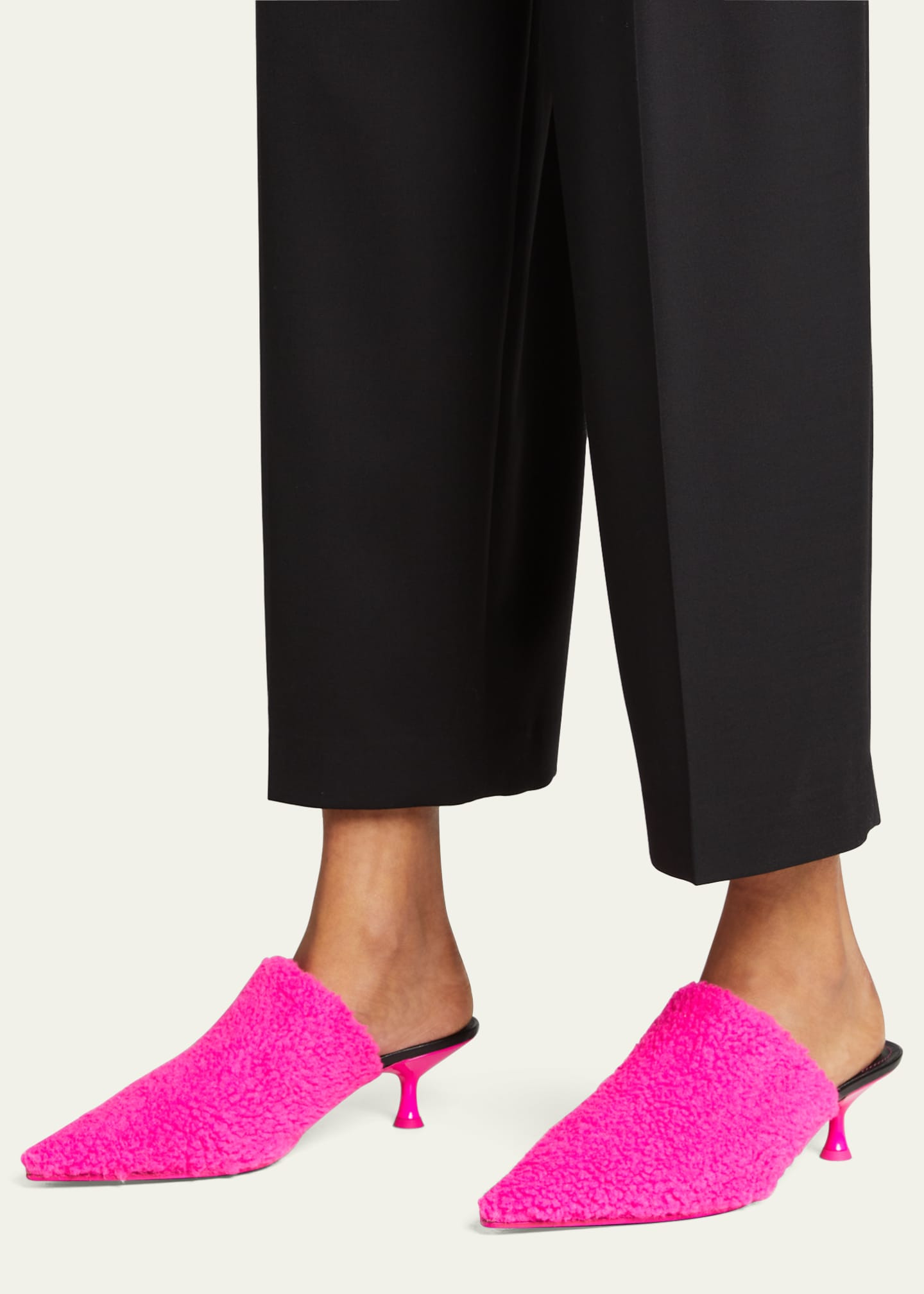 LOEWE Fleece Kitten-heel Mules | Bergdorf Goodman